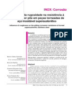 Infl Uência Da Rugosidade Na Resistência À Corrosão Por Pite em Peças Torneadas de Aço Inoxidável Superaustenítico