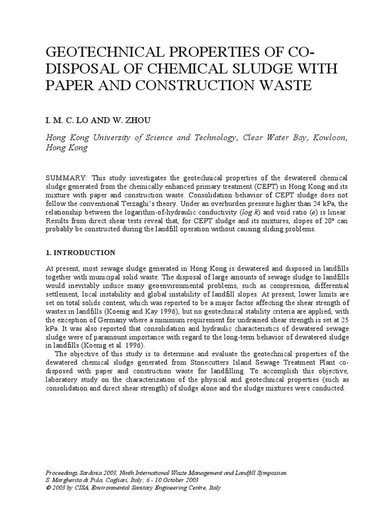 Geotechnical Properties of CoDisposal of Chemical Sludge With Paper