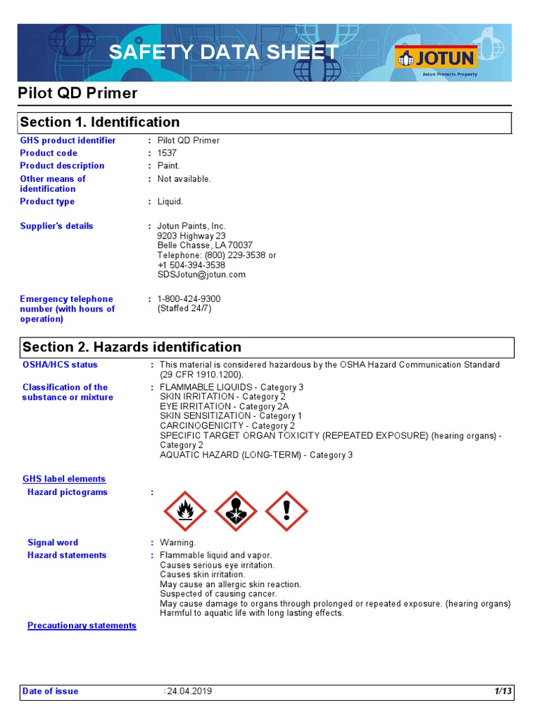 MSDS Jotun Pilot QD PDF Firefighting Toxicity