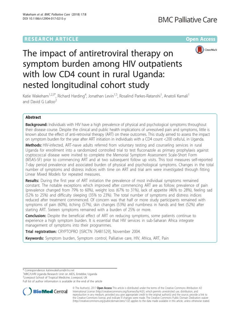 Impact ART On Symptom Burden | PDF | Management Of Hiv/Aids | Hiv/Aids