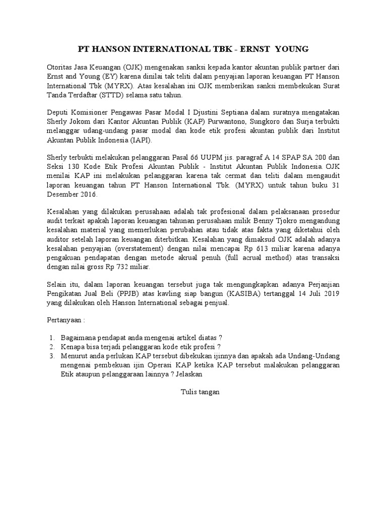 Sanksi OJK Terhadap PT Hanson International | PDF