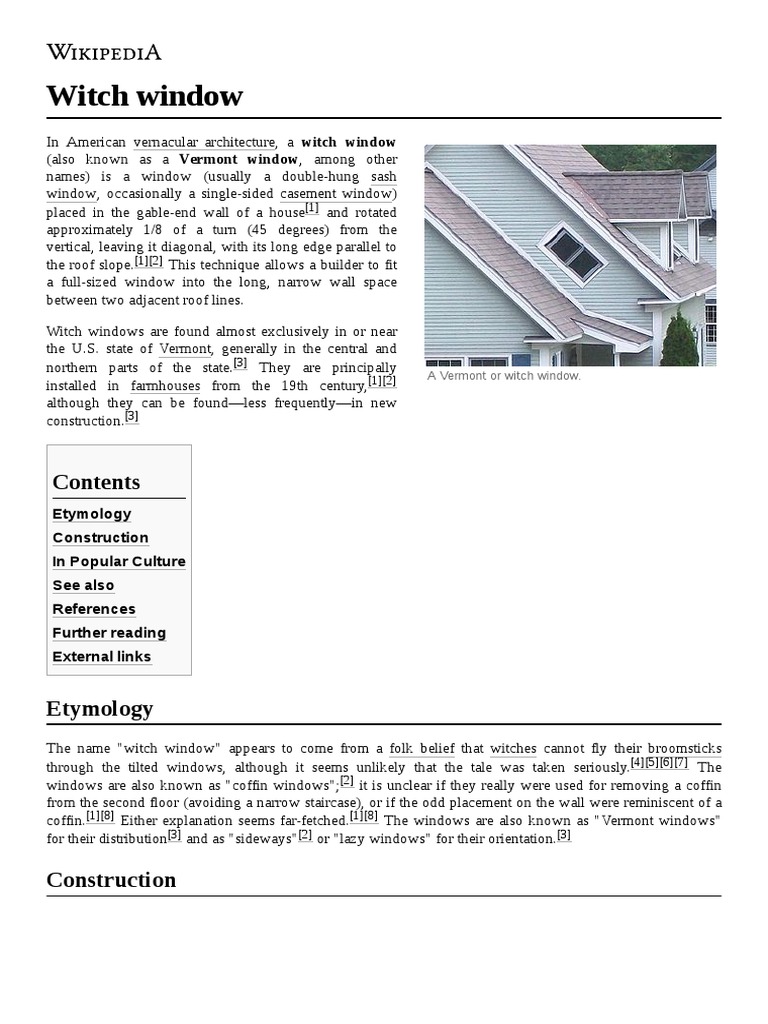 Witch Window Etymology Construction in Popular Culture See Also