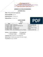 Department of Civil Engineering Activity No-2 Title: Proposed Month: Proposed Week: Proposed Date: Activity Schedule Day 1