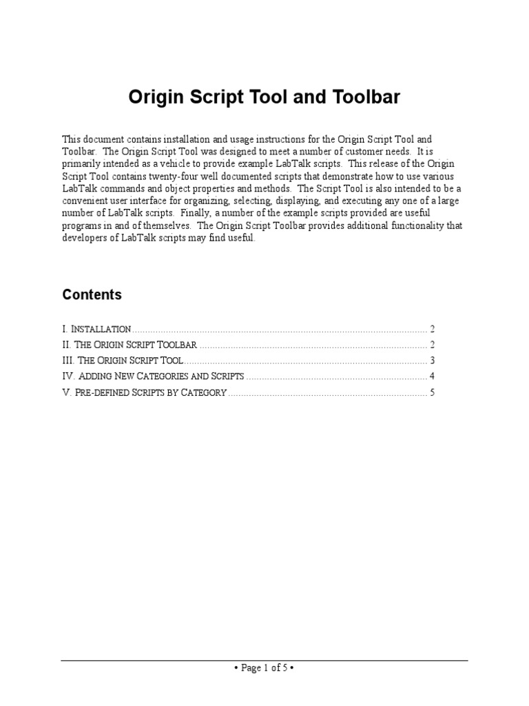 Origin Script Tool and Toolbar PDF Scripting Language Computer File