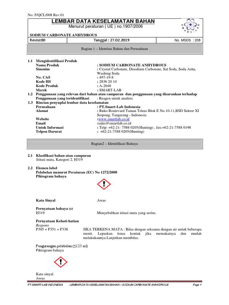 Msds Sodium Carbonate (Indo) | PDF