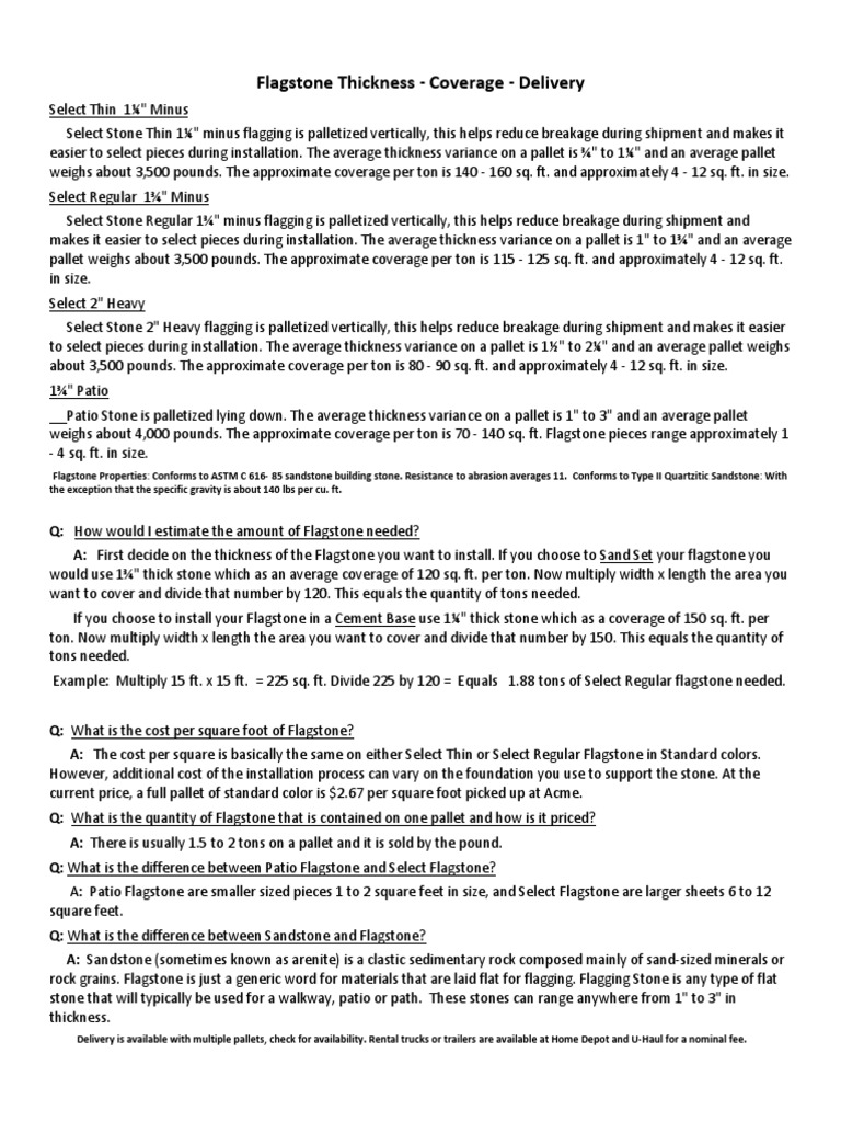 Flagstone Thickness Coverage Delivery08 15 PDF Clastic Rock Rock (Geology)