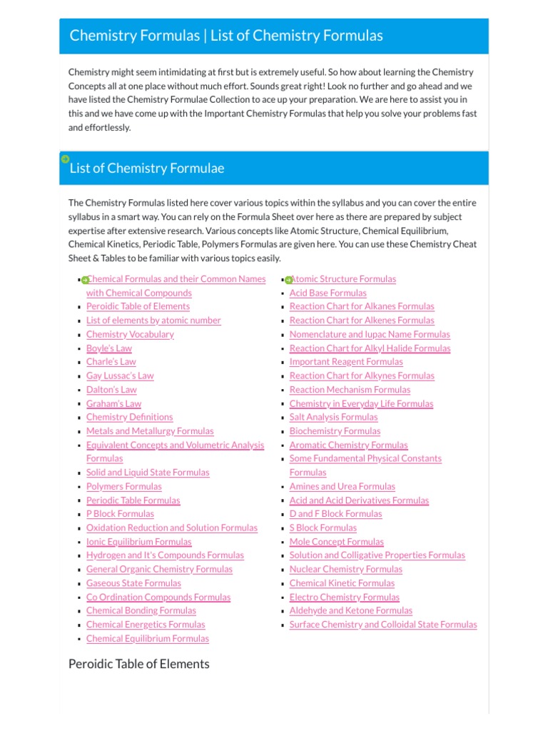 Chemistry formulas list of chemistry formulas pdf chemical