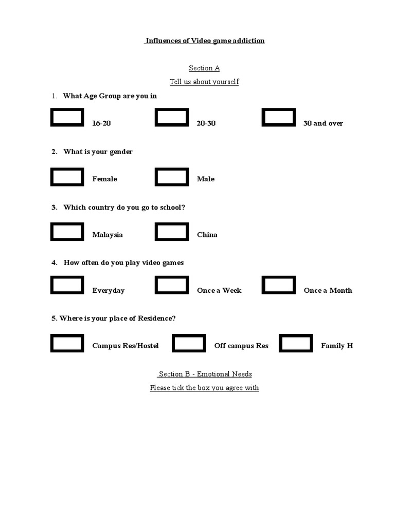 Video Game Addiction Questionnairre | PDF | Social Psychology ...
