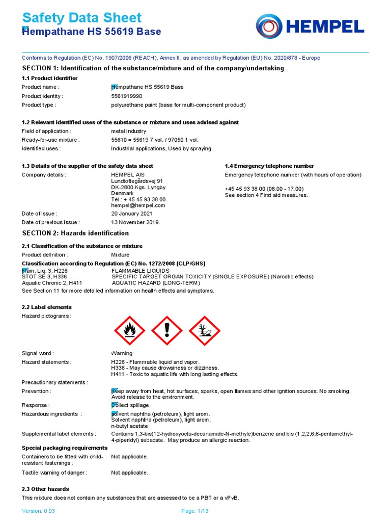 Hempathane Hs 55610 Black Base Msds PDF Firefighting Occupational