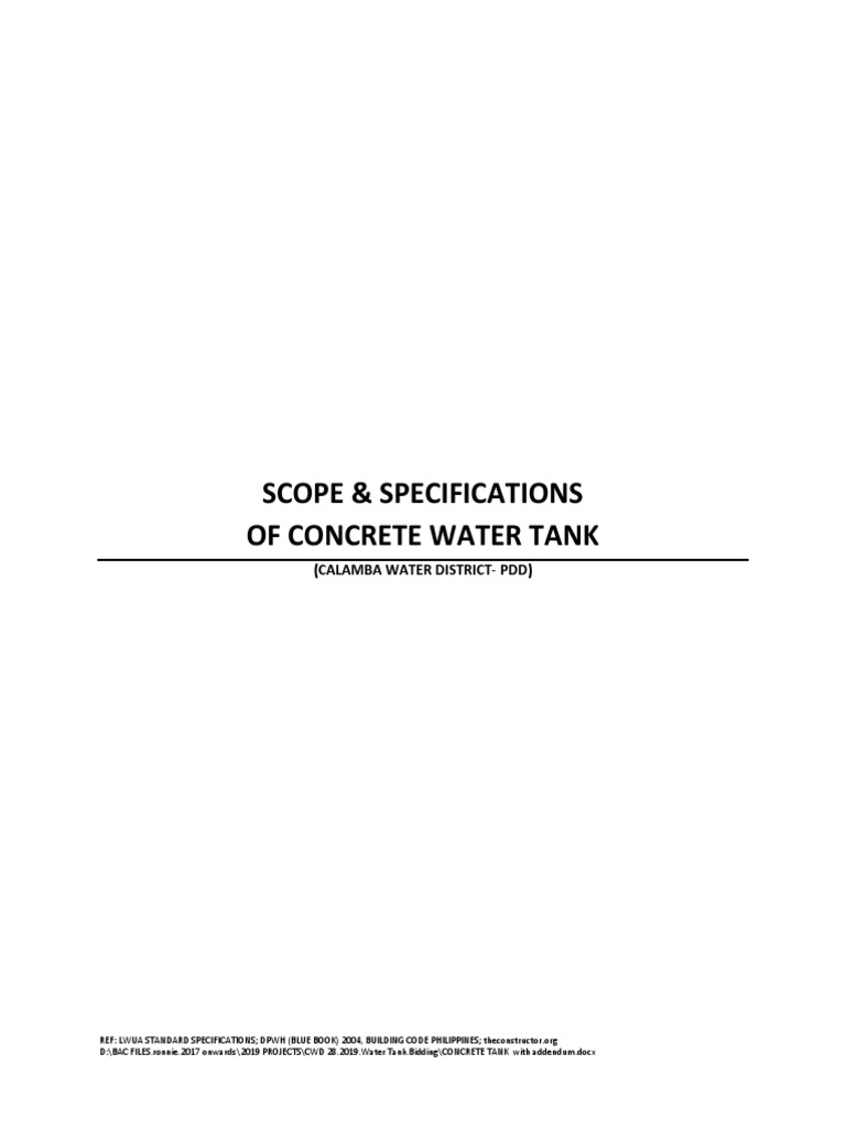 Calamba Water District Concrete Tank Specs | PDF | Pipe (Fluid ...