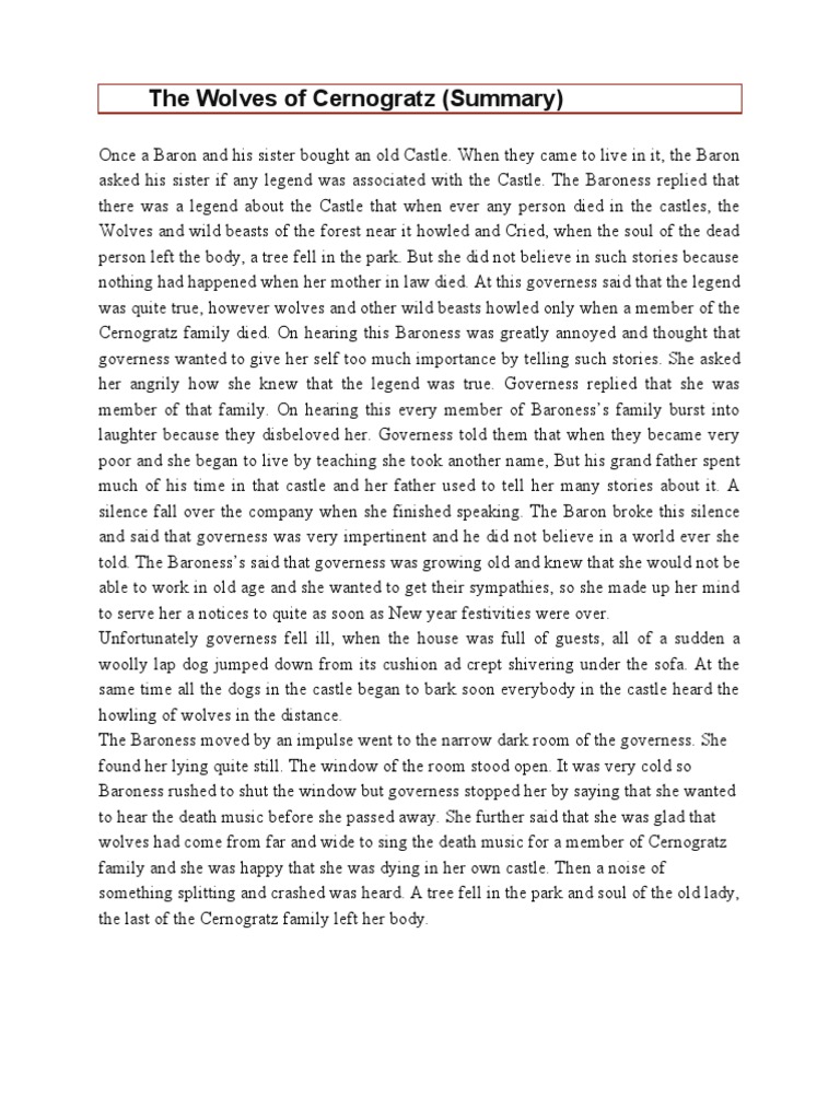 Summary of The Wolves of Cernogratz | PDF