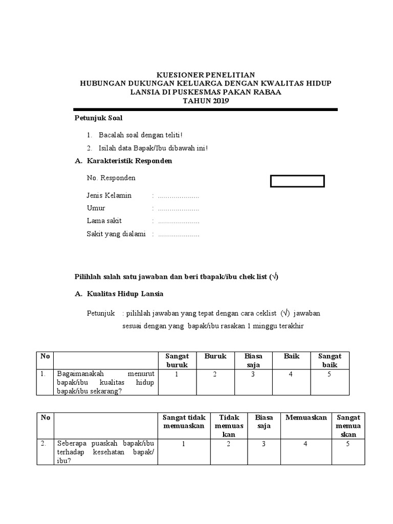 Kuesioner Dukungan Keluarga | PDF | Pengembangan Diri | Gaya Hidup