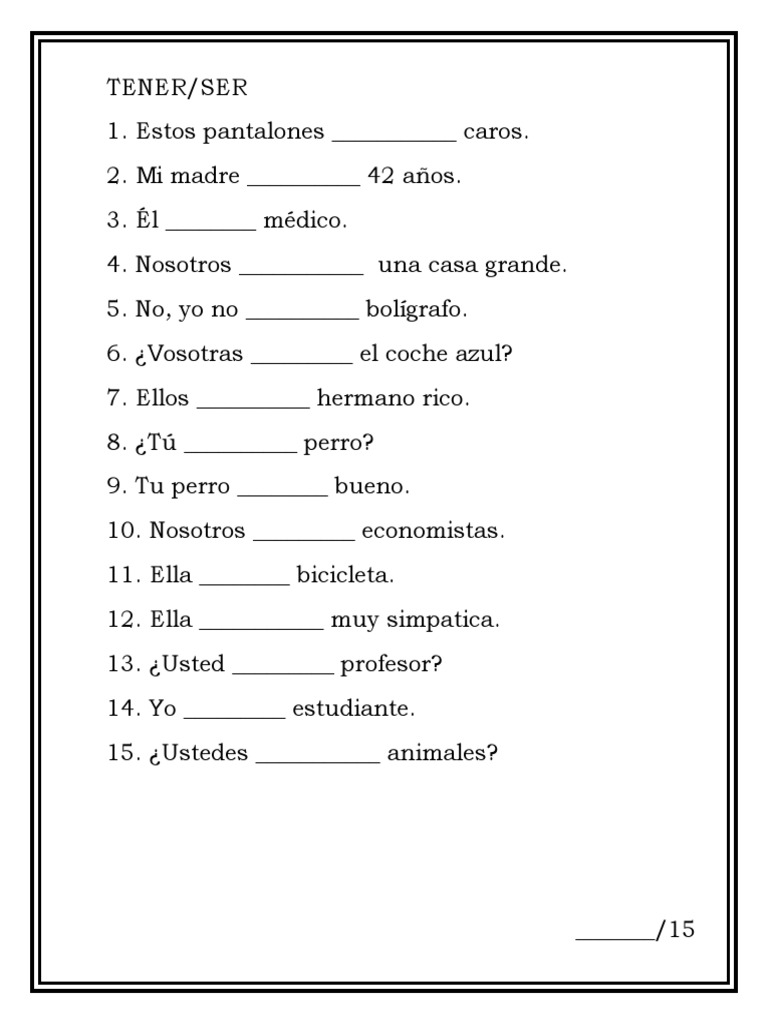 Los Verbos Tener y Ser Hoja de Trabajo 73370 | PDF, image size:768x1024