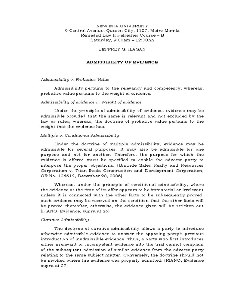 Admissibility of Evidence Explained | PDF