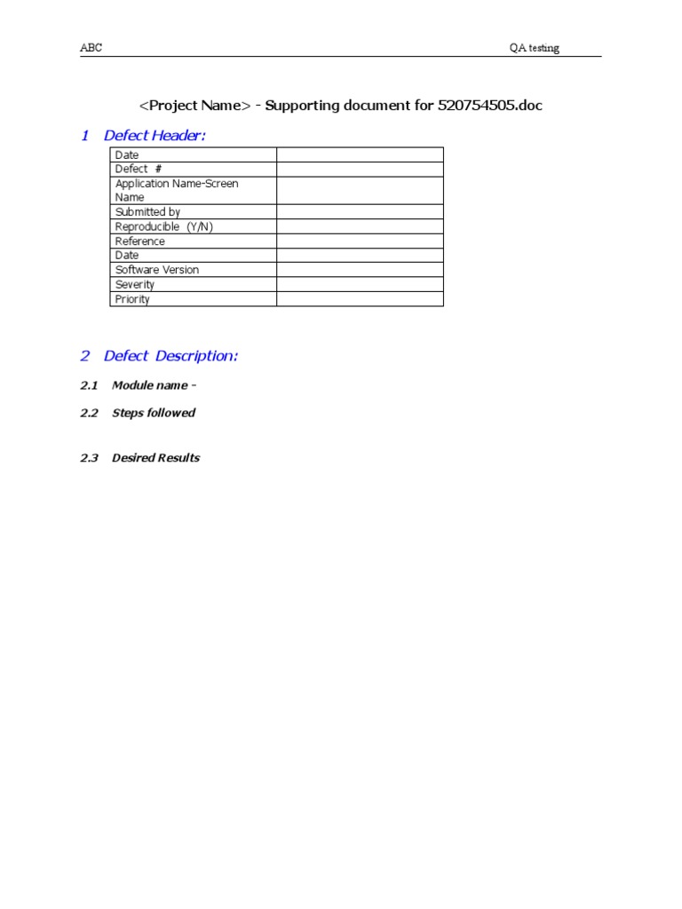 Defect Report Template for QA Testing | PDF