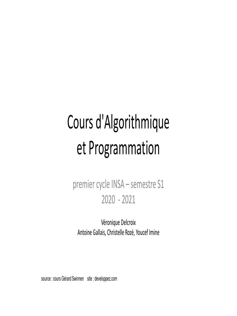 Introduction à l'Algorithmique S1 INSA | PDF | Programme informatique ...