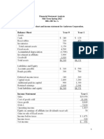 Name: Financial Statement Analysis Mid Term Spring 2021 Bba Iii/ Sec A 1. Below Are The Balance Sheet and Income Statement For Anderson Corporation