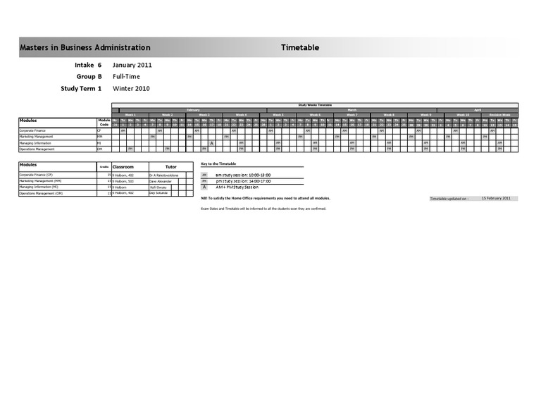 MBA Timetable Winter 2010-2011 | PDF | Economies | Business