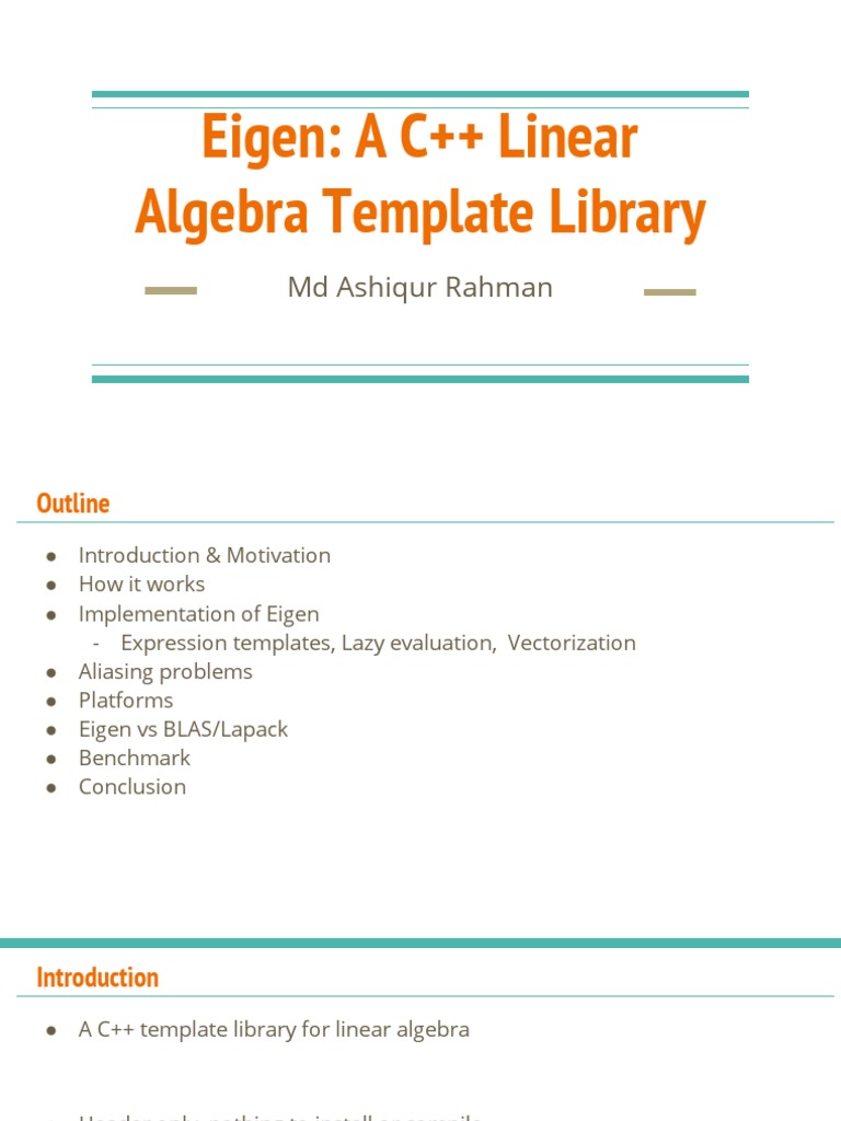 Eigen: C++ Linear Algebra Library Overview | PDF | Matrix (Mathematics ...
