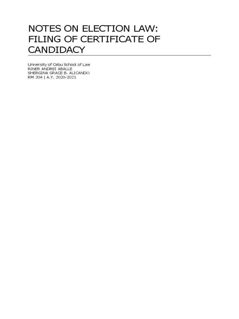 GRP 1 (204) - Notes - Filing of CoC | PDF | Voting | Oath Of Office