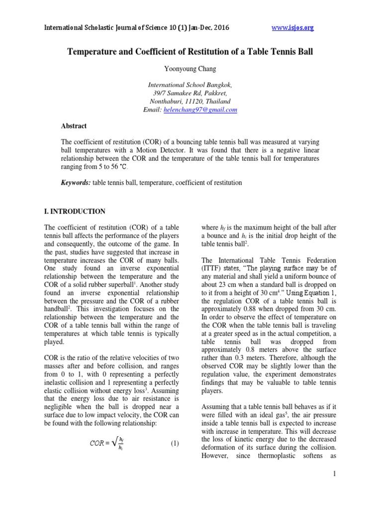 Coefficient Of Restitution Of A Tennis Ball