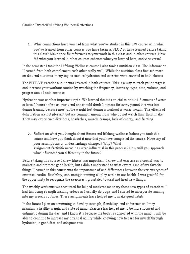 Lifelong Wellness Insights and Reflections | PDF | Strength Training ...