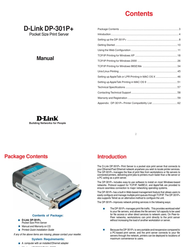 Printserver Dlink DP301P+ Manual PDF Ip Address Port