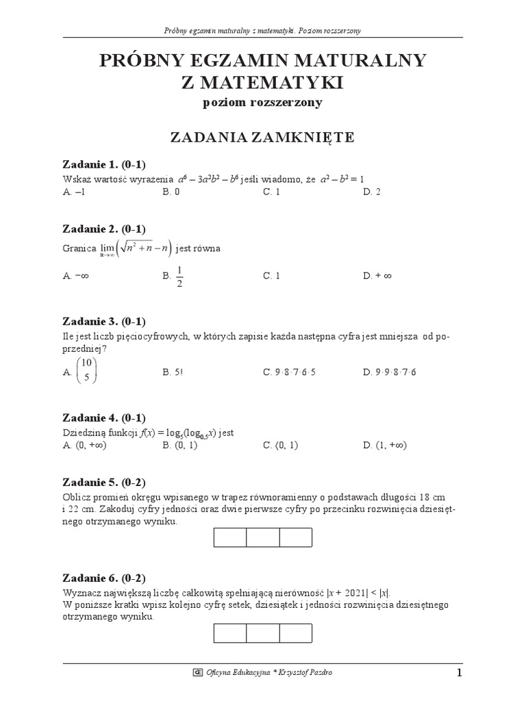 Arkusze Maturalne Z Matematyki Pazdro Pdf