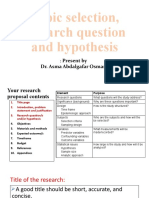 Topic Selection, Research Question and Hypothesis