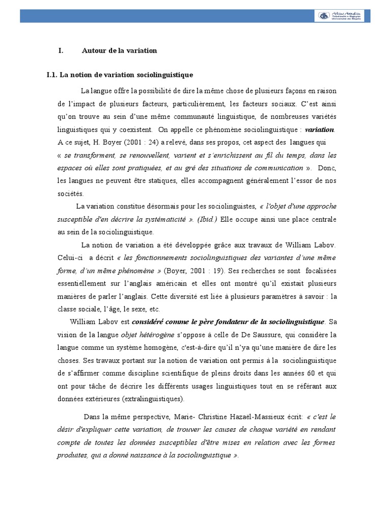 Variation linguistique et sociolinguistique | PDF | Sociolinguistique ...