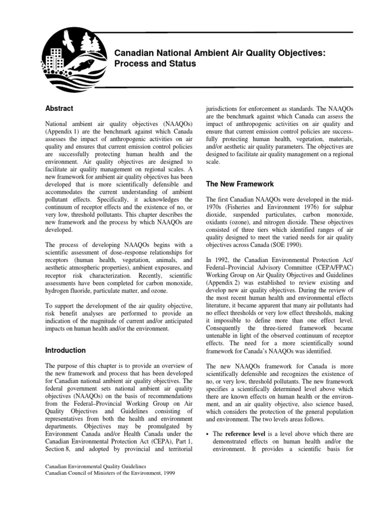 Canadian National Ambient Air Quality Objectives - Process and Status
