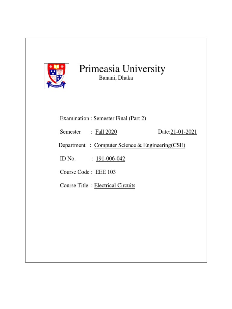 EEE 103 Electrical Circuits Exam Fall 2020 | PDF | Technology & Engineering
