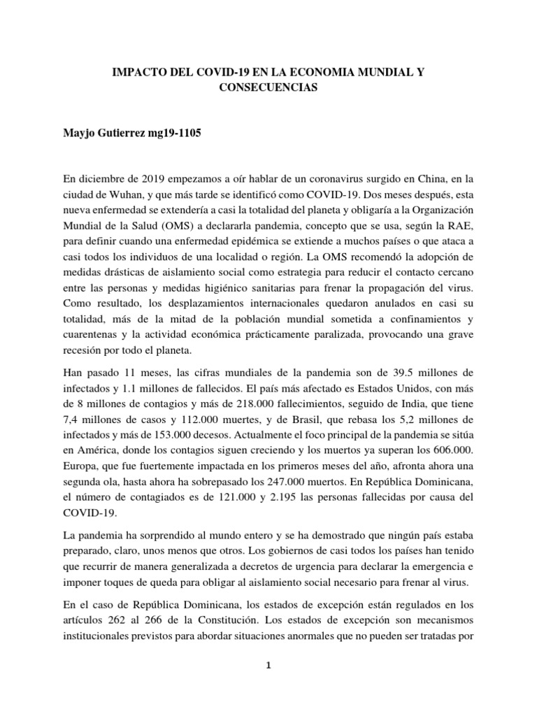Ensayo Impacto Del Covid en Economia | PDF | Pobreza | Pobreza e indigencia