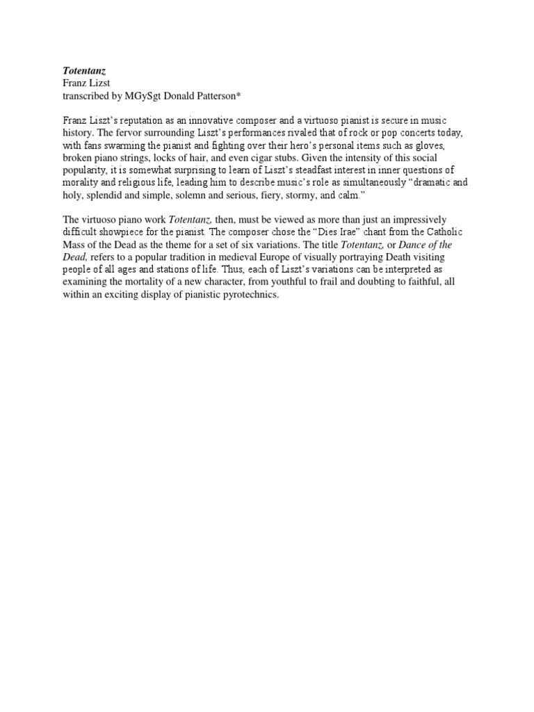 Lizst Totentanz Note | PDF | Art