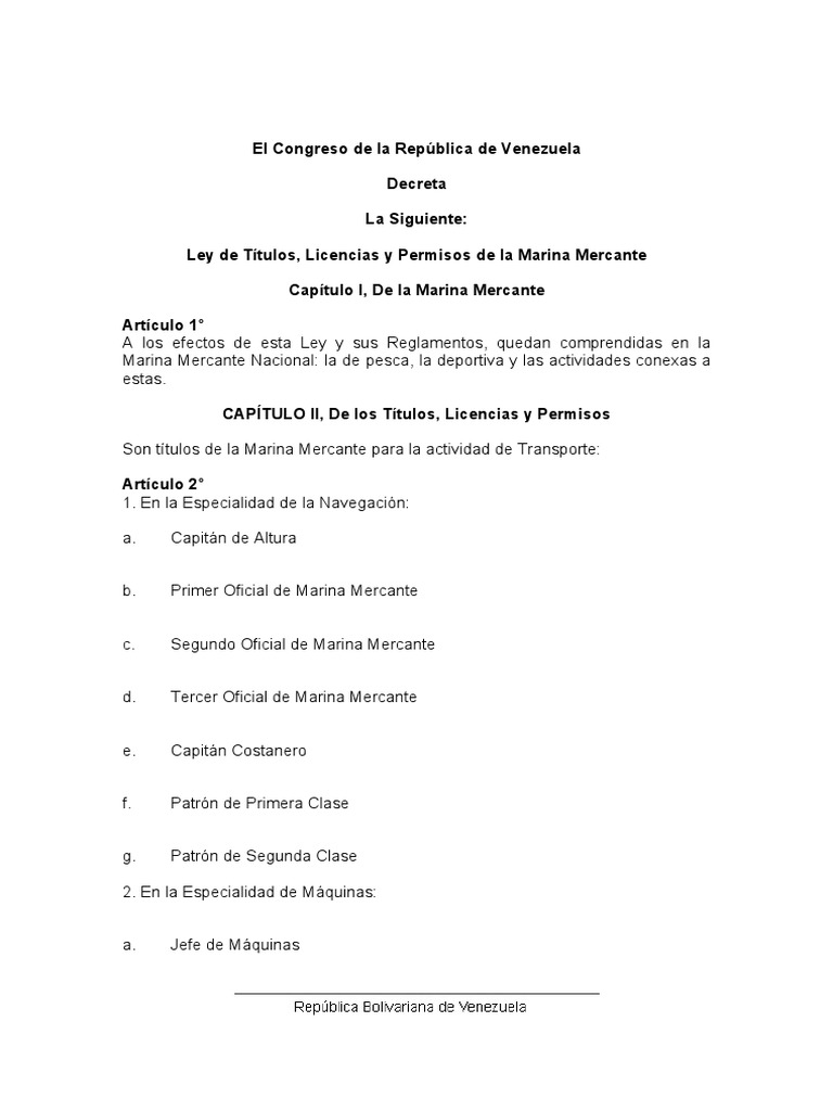Ley de Titulos Licencias y Permisos de La Marina Mercante | PDF ...
