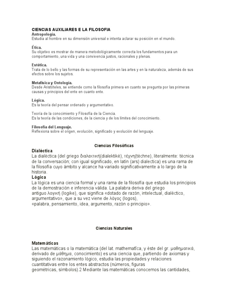 CIENCIAS AUXILIARES E LA FILOSOFIA