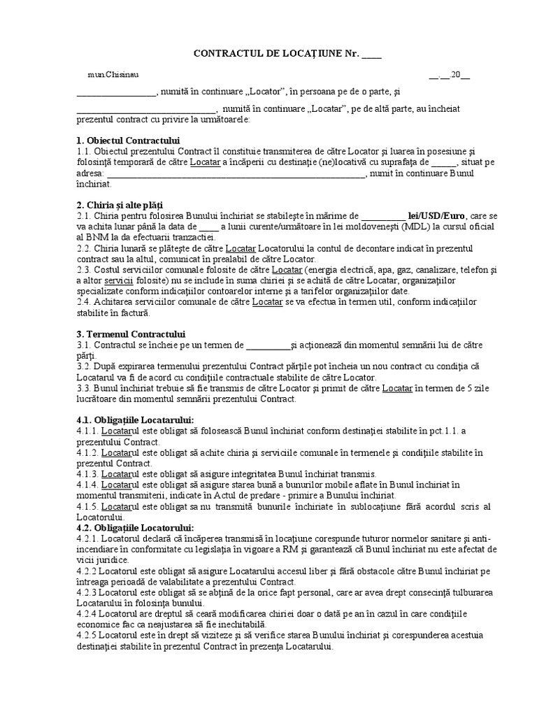Contract de Locatiune (Chirie) | PDF
