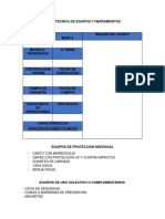 Ficha Tecnica de Equipos y Herramientas