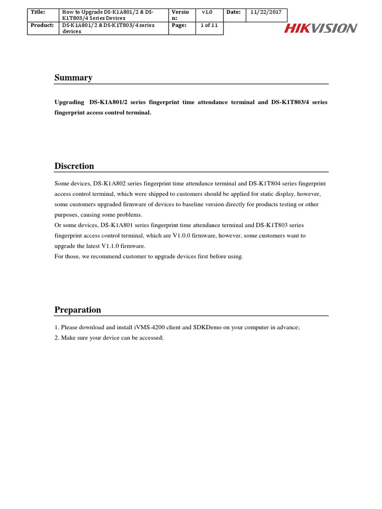 Upgrade Guide for DS-K1A802 Devices | PDF | Information Age | Computer ...