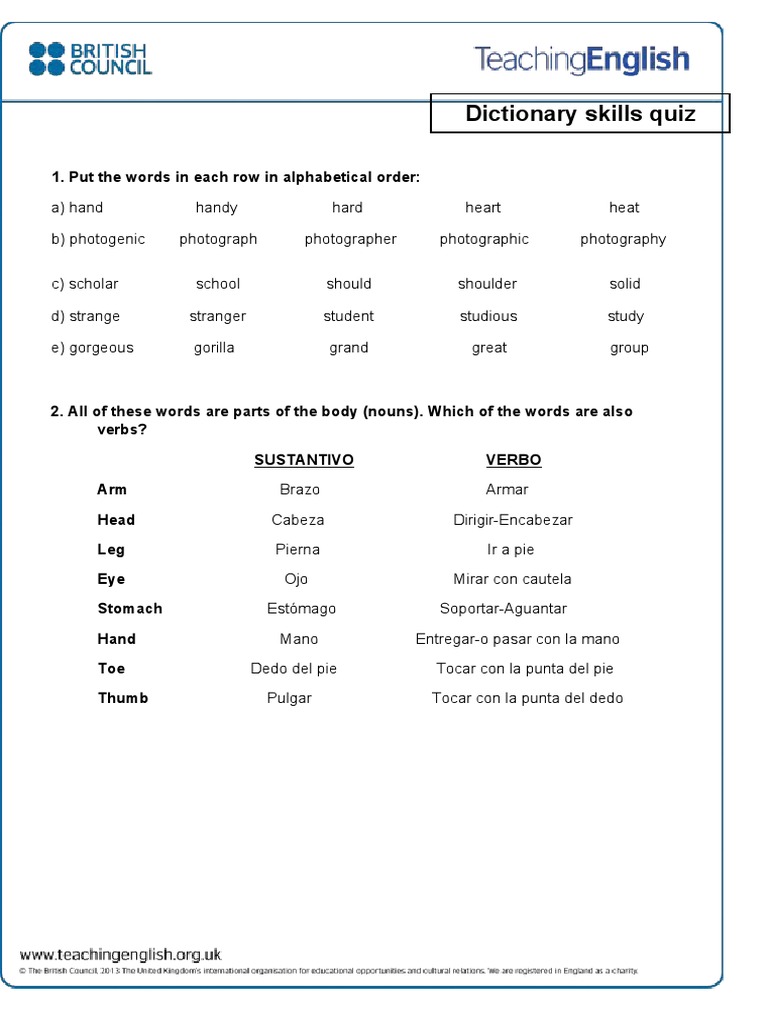Dictionary Skills Quiz PDF Linguistics Lexicology