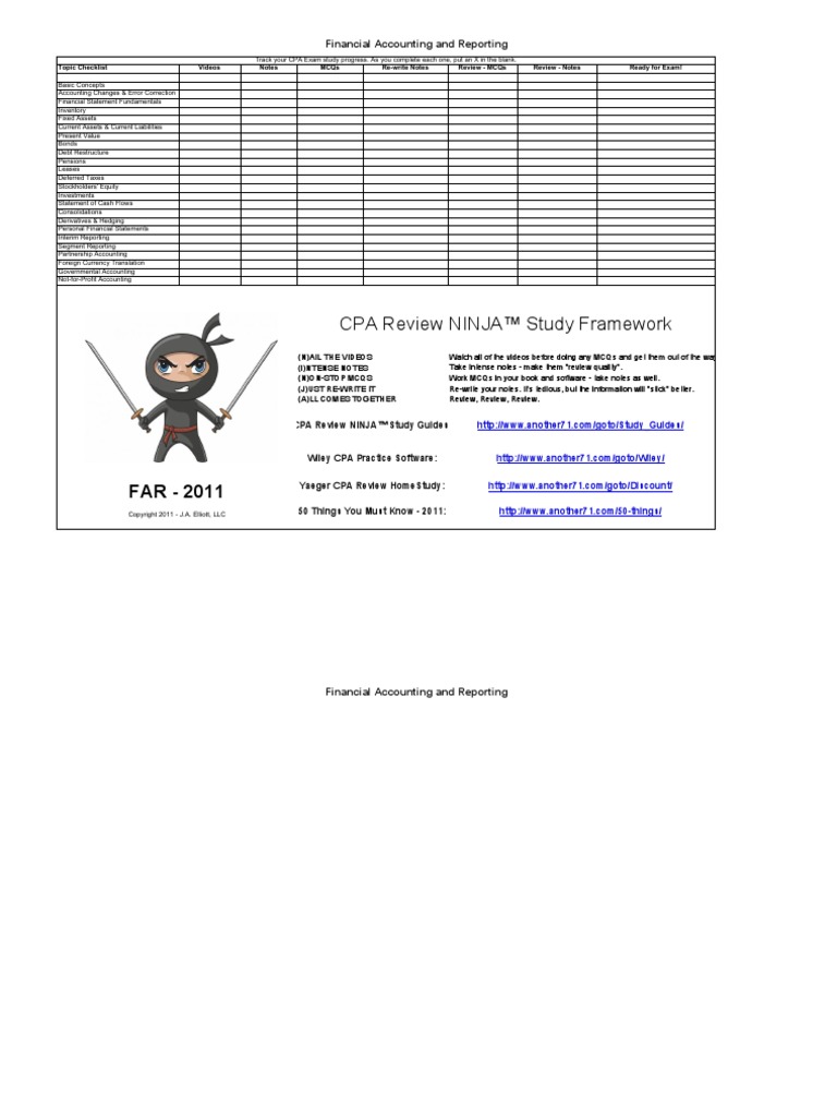 CPA Review NINJA Study Planner | PDF | Financial Accounting | Accounting
