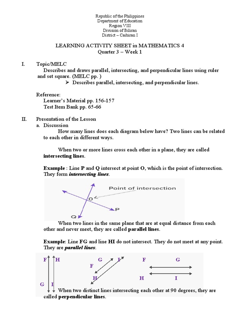 Intersecting Lines. Example: Line P and Q Intersect at Point O, Which ...
