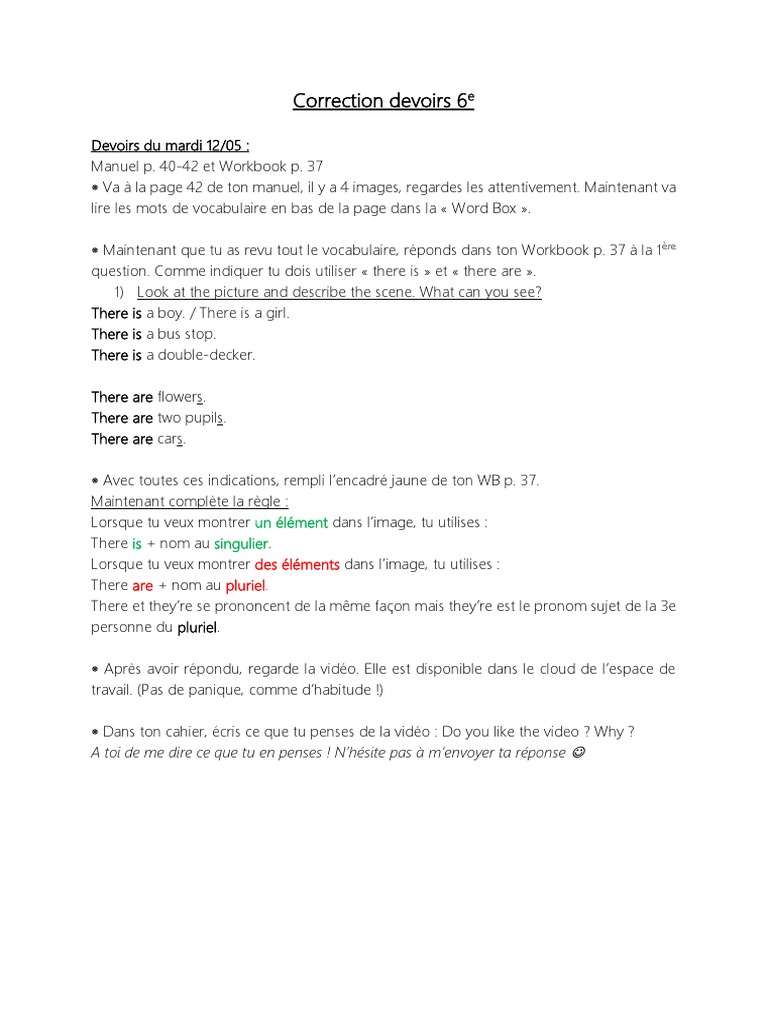 E For English 6e Workbook Correction Pdf Correction 6e 12-05 | PDF