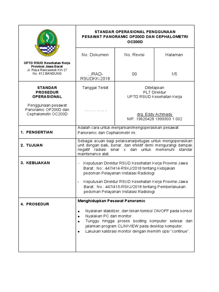 Prosedur Penggunaan Panoramic dan Cephalometri | PDF