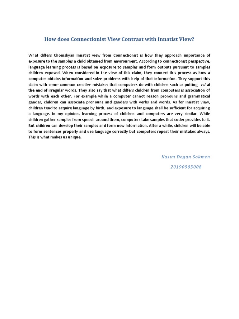 How Does Connectionist View Contrast With Innatist View | PDF