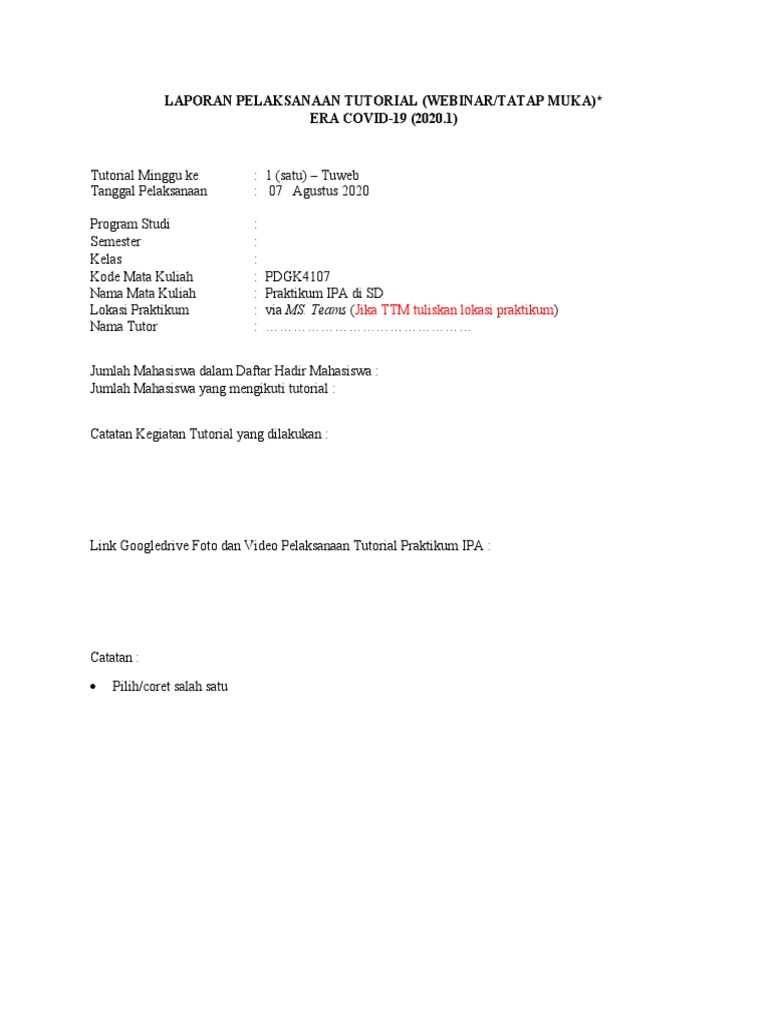 Format Laporan Kegiatan Praktikum IPA | PDF