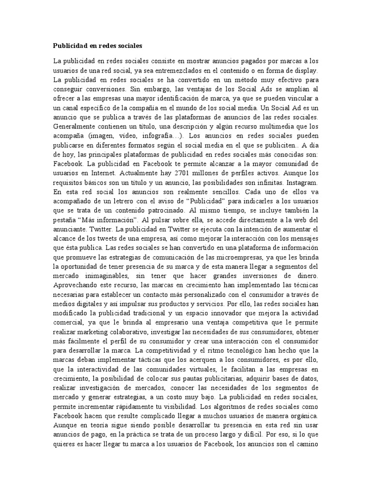 Publicidad Efectiva en Redes Sociales | PDF | Servicio de redes ...