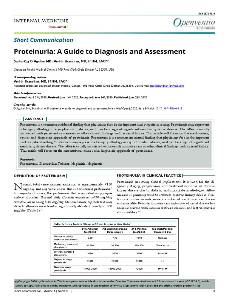 Proteinuria: A Guide To Diagnosis and Assessment: Short Communication ...