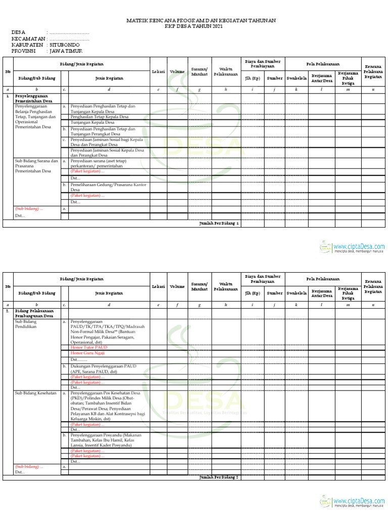 Matrik RKP Desa 2021 | PDF