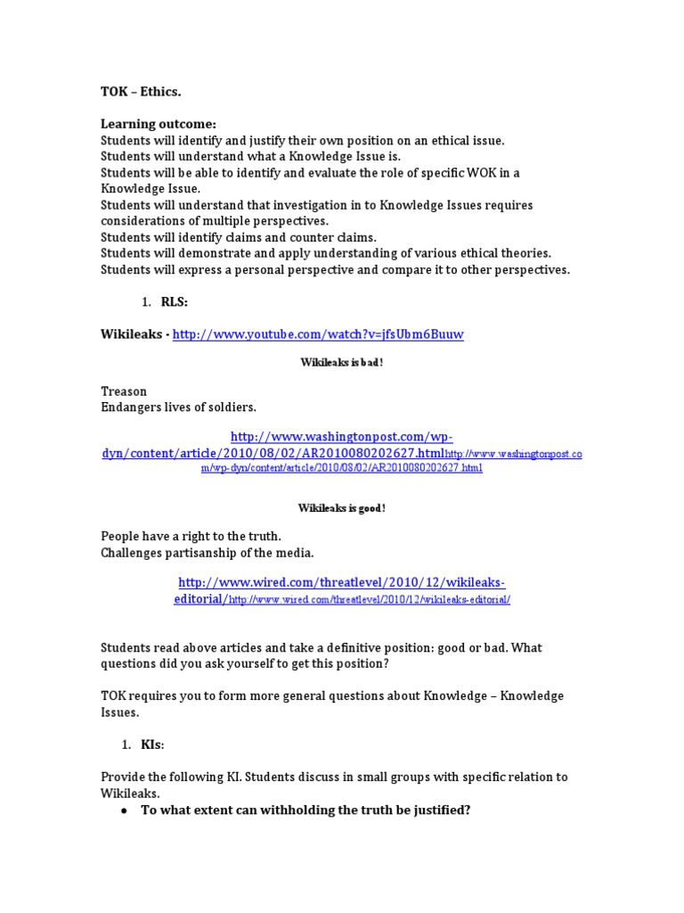 TOK Ethics PDF Wiki Leaks Knowledge